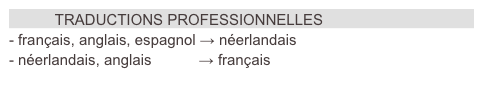            TRADUCTIONS PROFESSIONNELLES
français, anglais, espagnol → néerlandais
néerlandais, anglais	           → français